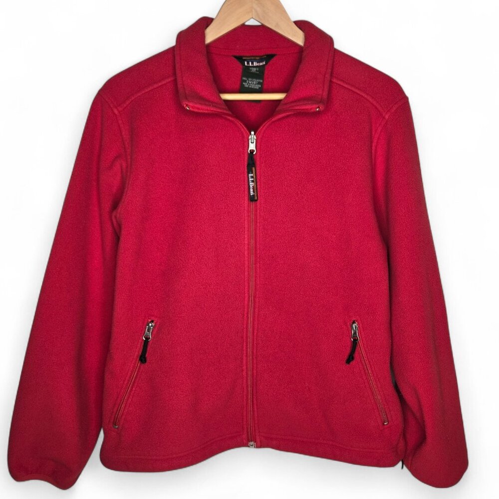 L.L. Bean Lager Fleece Sweater Women's Red Full Zip Hiking Outdoor Warm Fall M